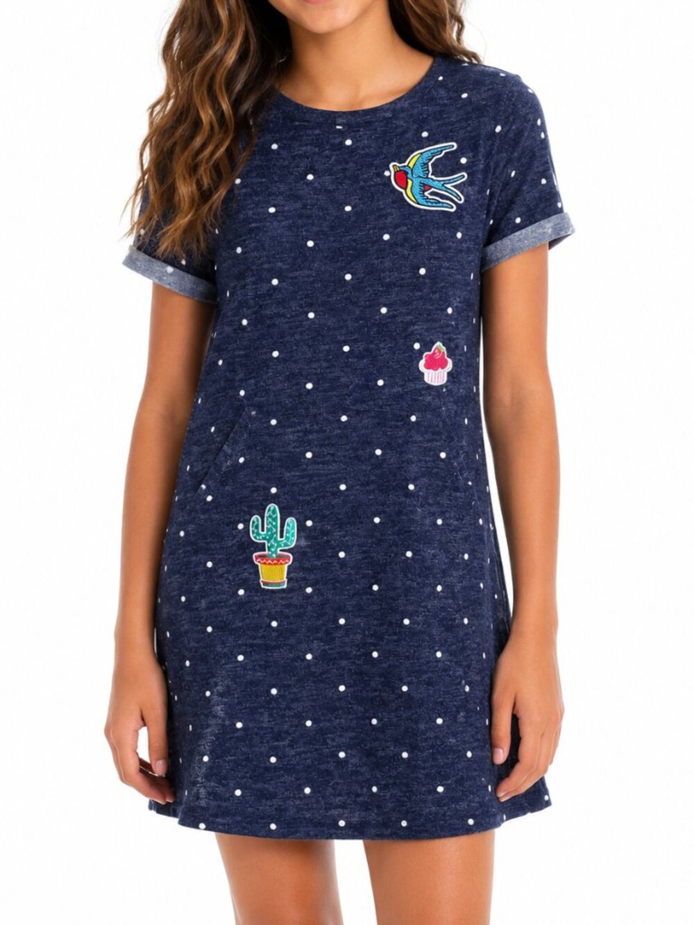 Monteau Twee Kidcore Novelty Patch Polka Dot Knit T-Shirt Dress Size 16